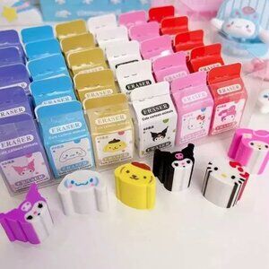 6 pc set SANRIO ERASERS Hello Kitty, Kuromi, Cinnamonrol, Melody & POMPOMPURIN!